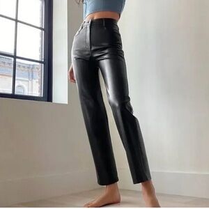 Aritzia Melina leather black pants Elegant Black Straight Leg Leather Pants